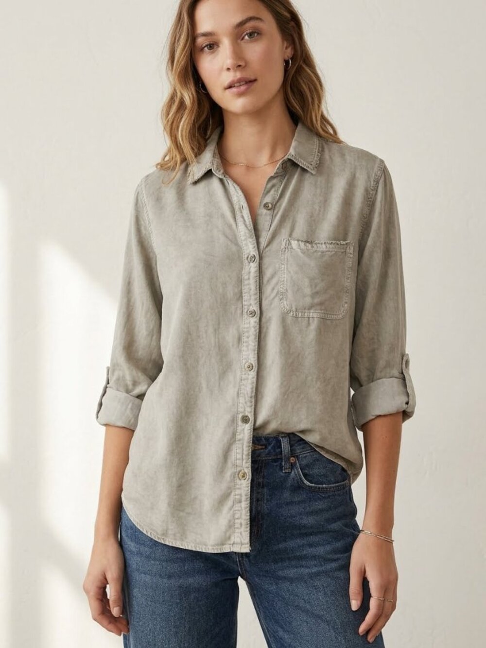 Velvet Heart Sage Green Rayon Utility Button Down Shirt Size L ETWD-2569